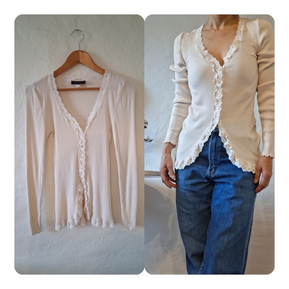 Rosemunde Cream Silk Lace Trim Cardigan Fairy Cottoagecore